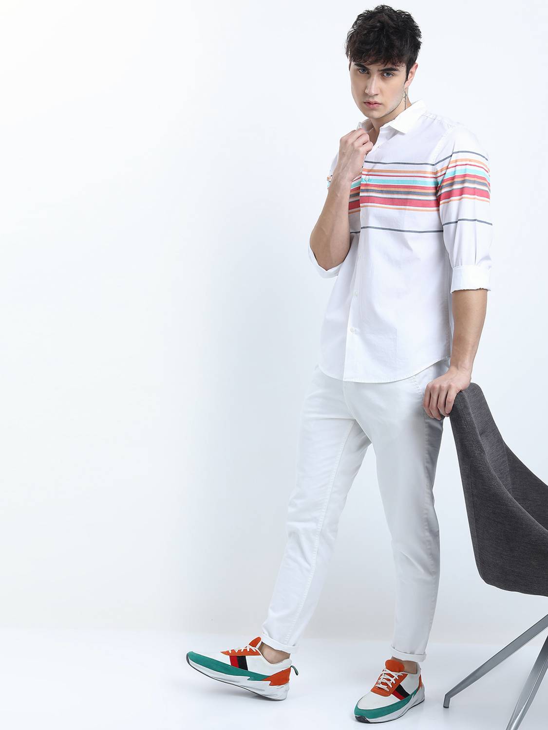 HIGHLANDER Men Solid Casual White Shirt - Image 5