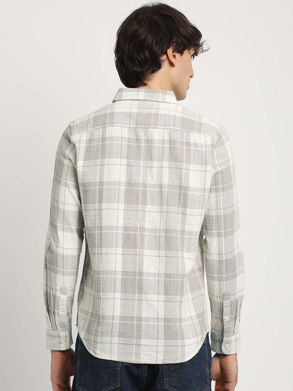 Image of THE BEAR HOUSE Men Checkered Casual Grey Shirt