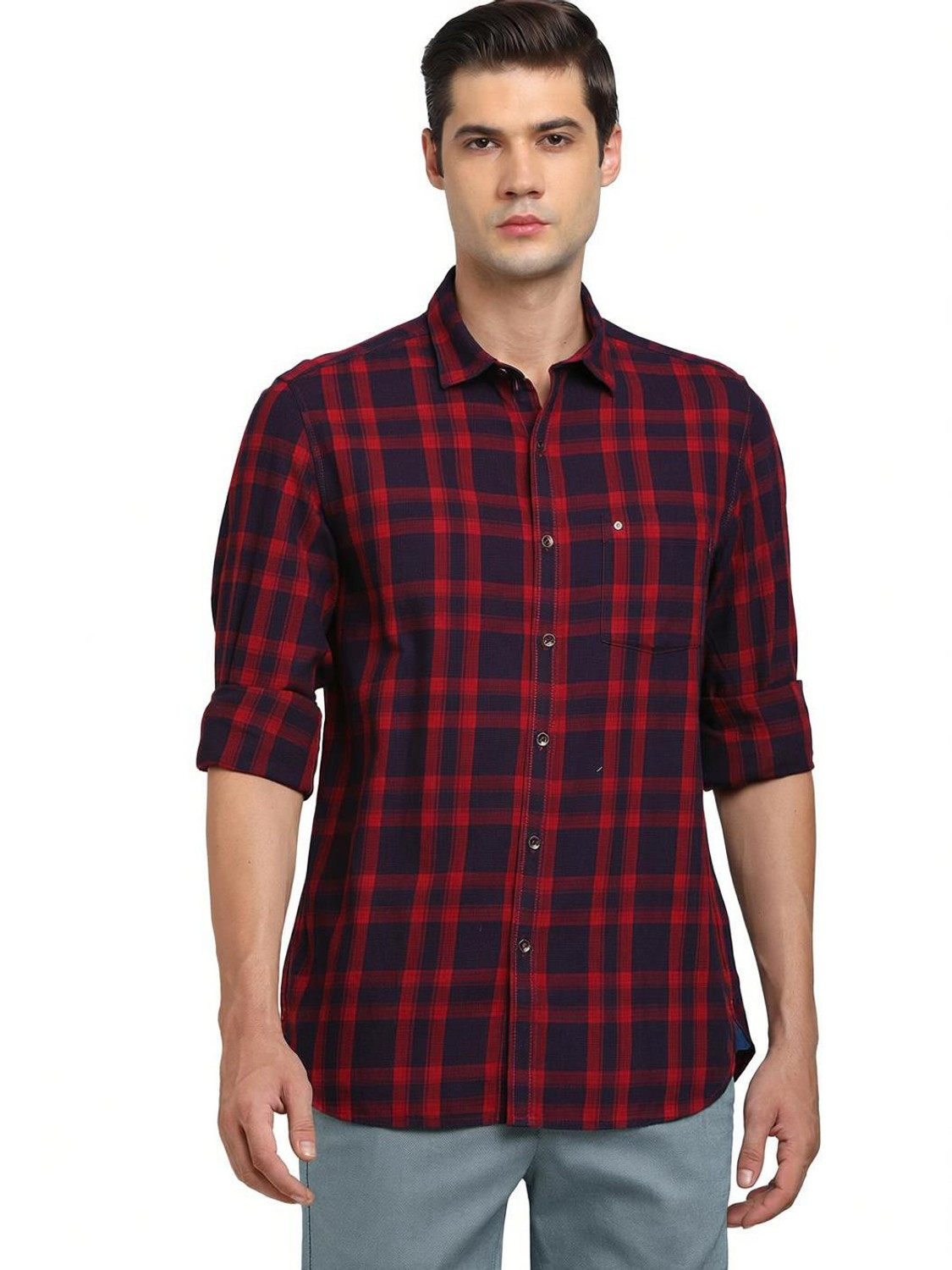 Image of TURTLE Men Checkered Casual Red Shirt