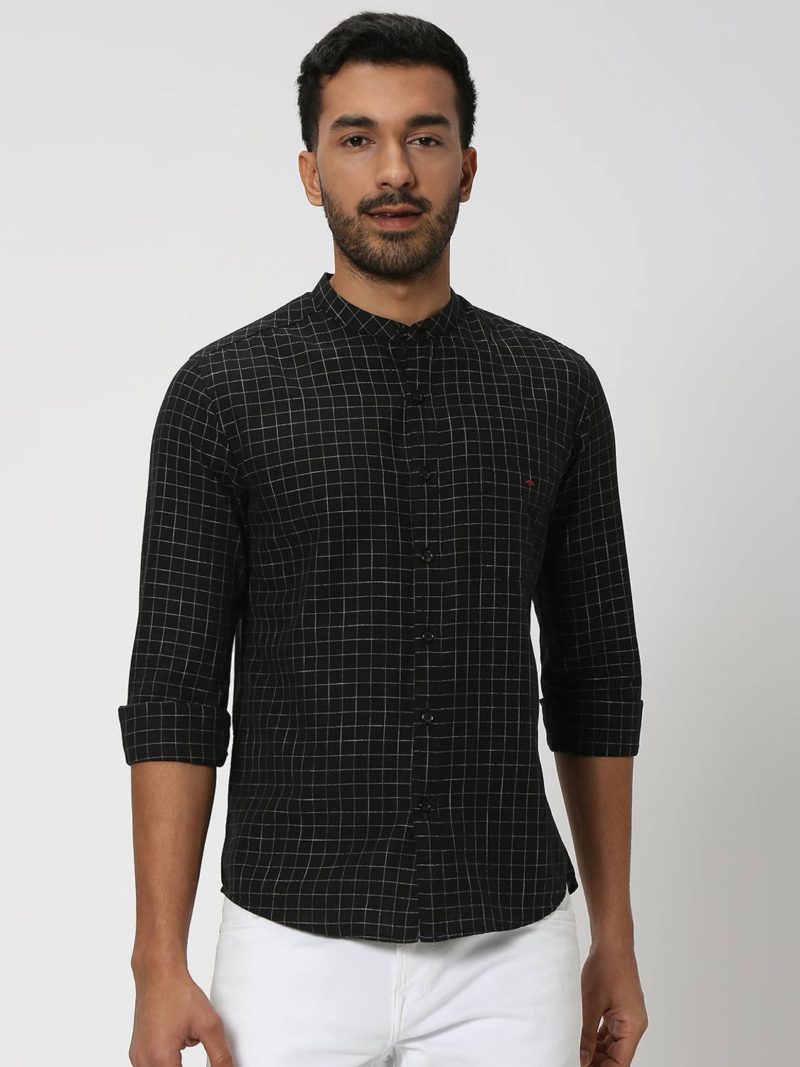 MUFTI Men Checkered Black White Shirt - Image 1