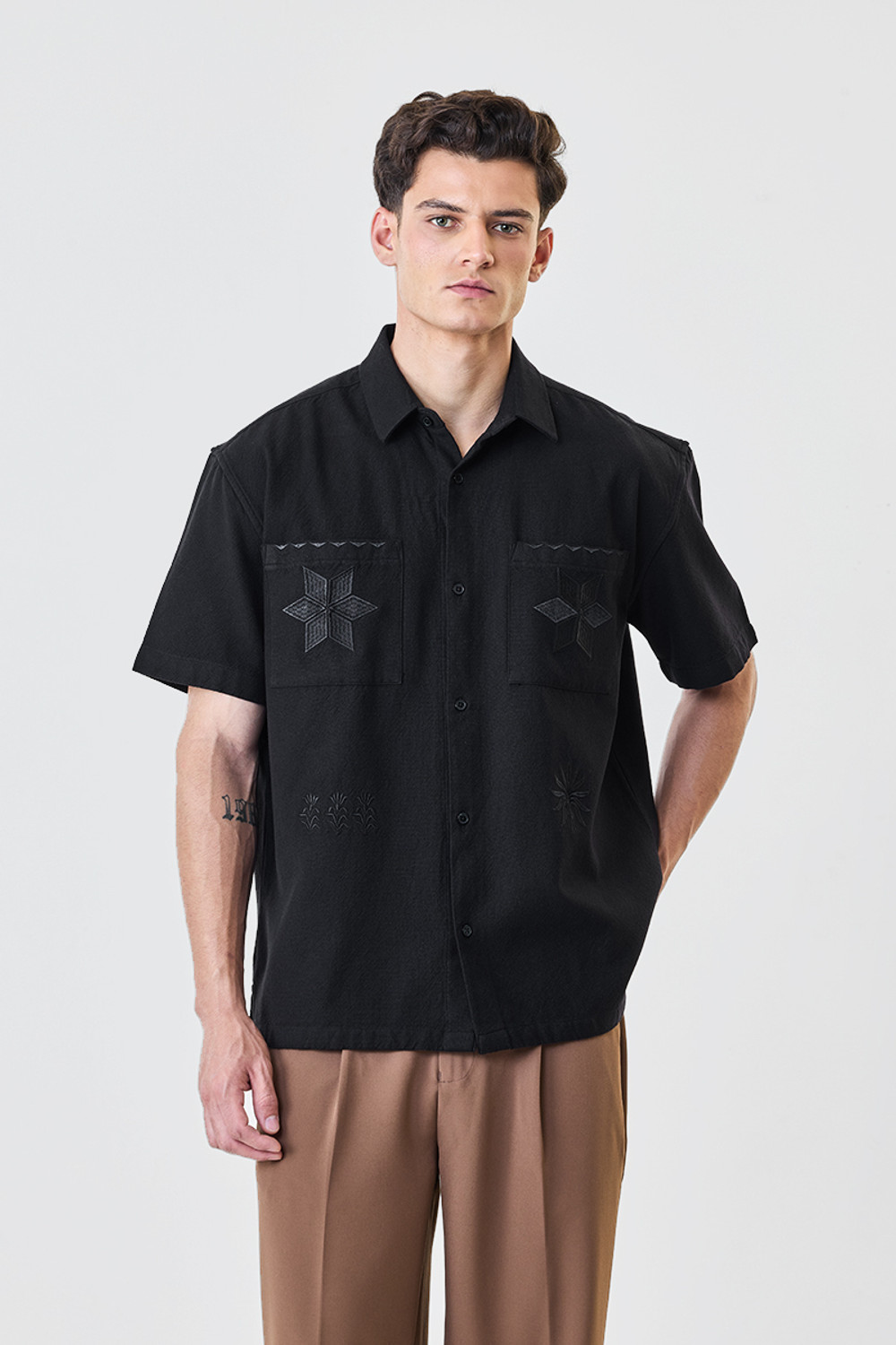 Image of Snitch Men Embroidered Casual Black Shirt