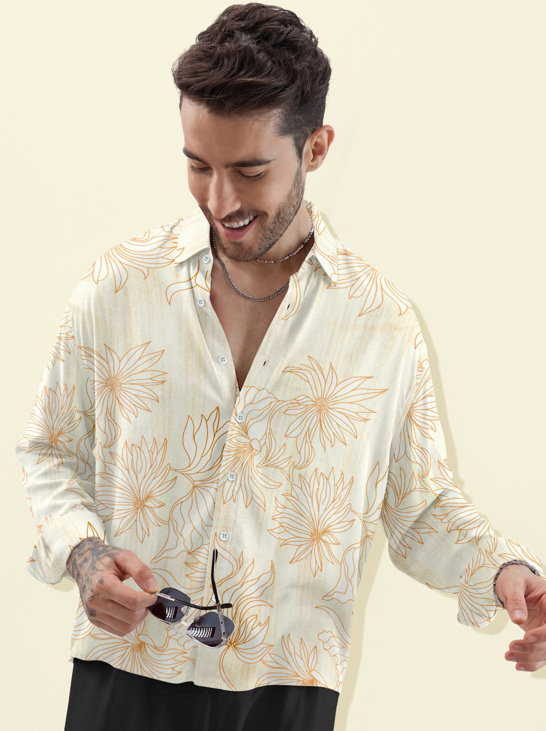 Image of vdlooks Men Relaxed Fit Floral Print Casual Shirt