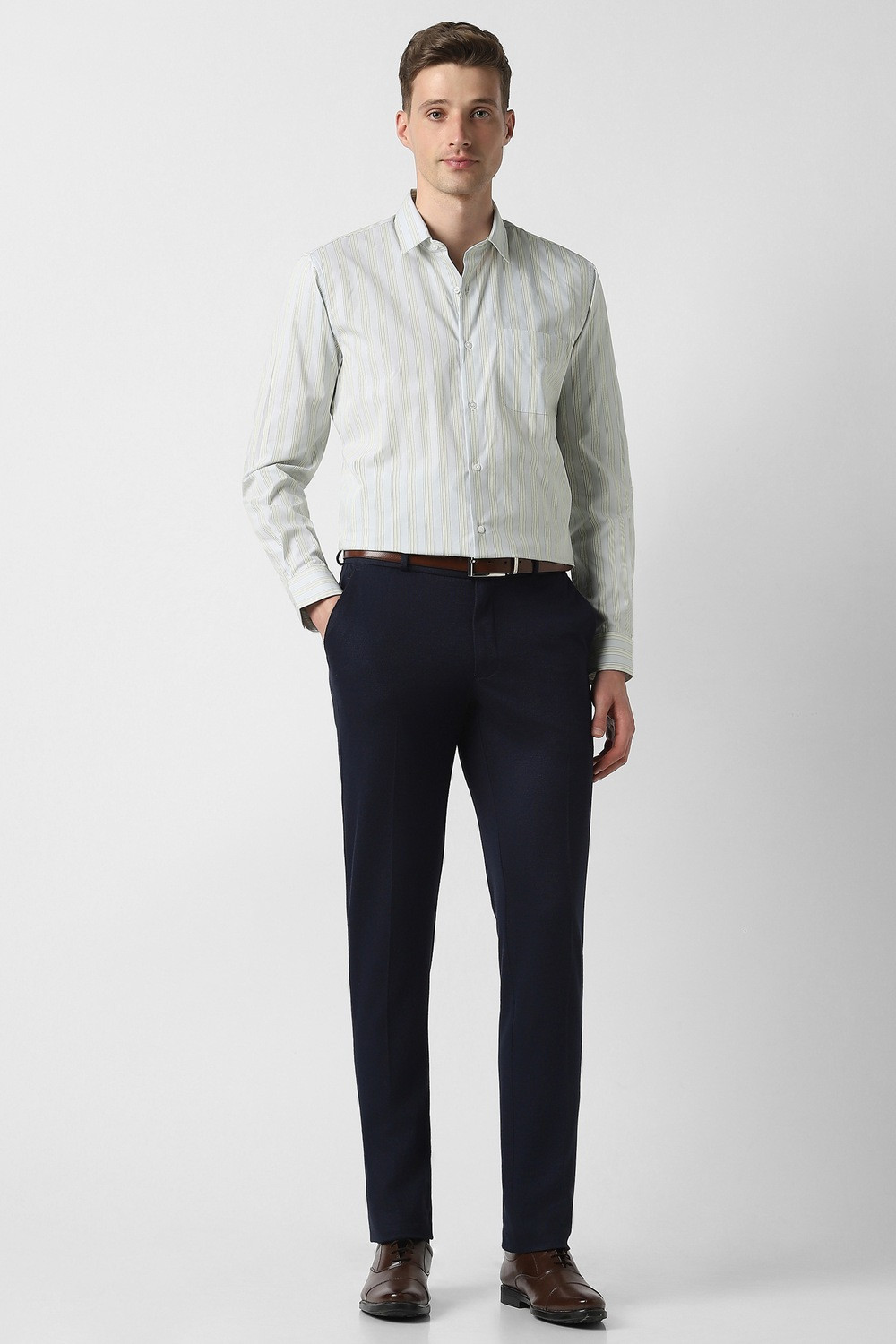 Image of PETER ENGLAND Men Striped Formal Grey Shirt