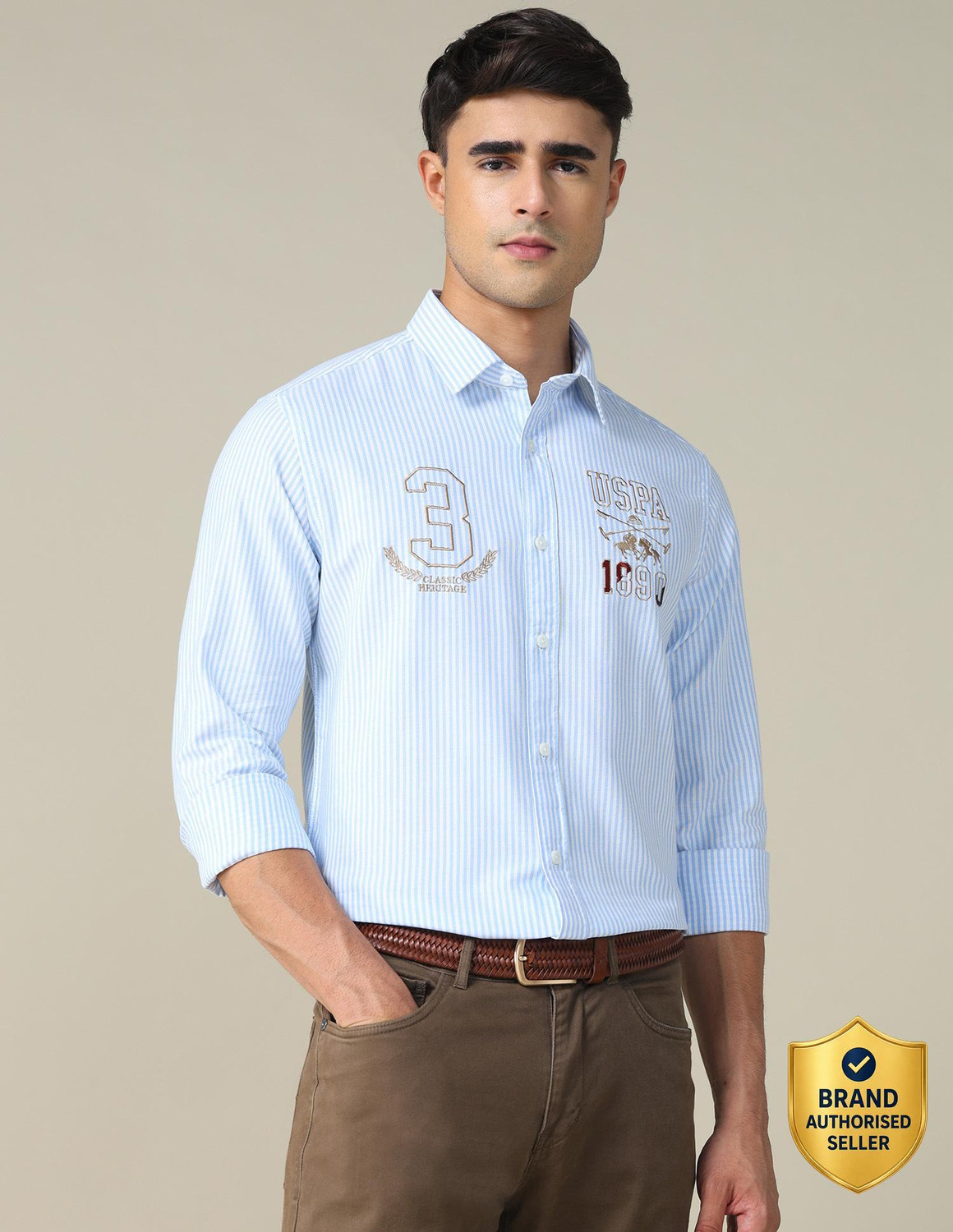 Image of U.S. POLO ASSN. Men Striped Casual Blue Shirt