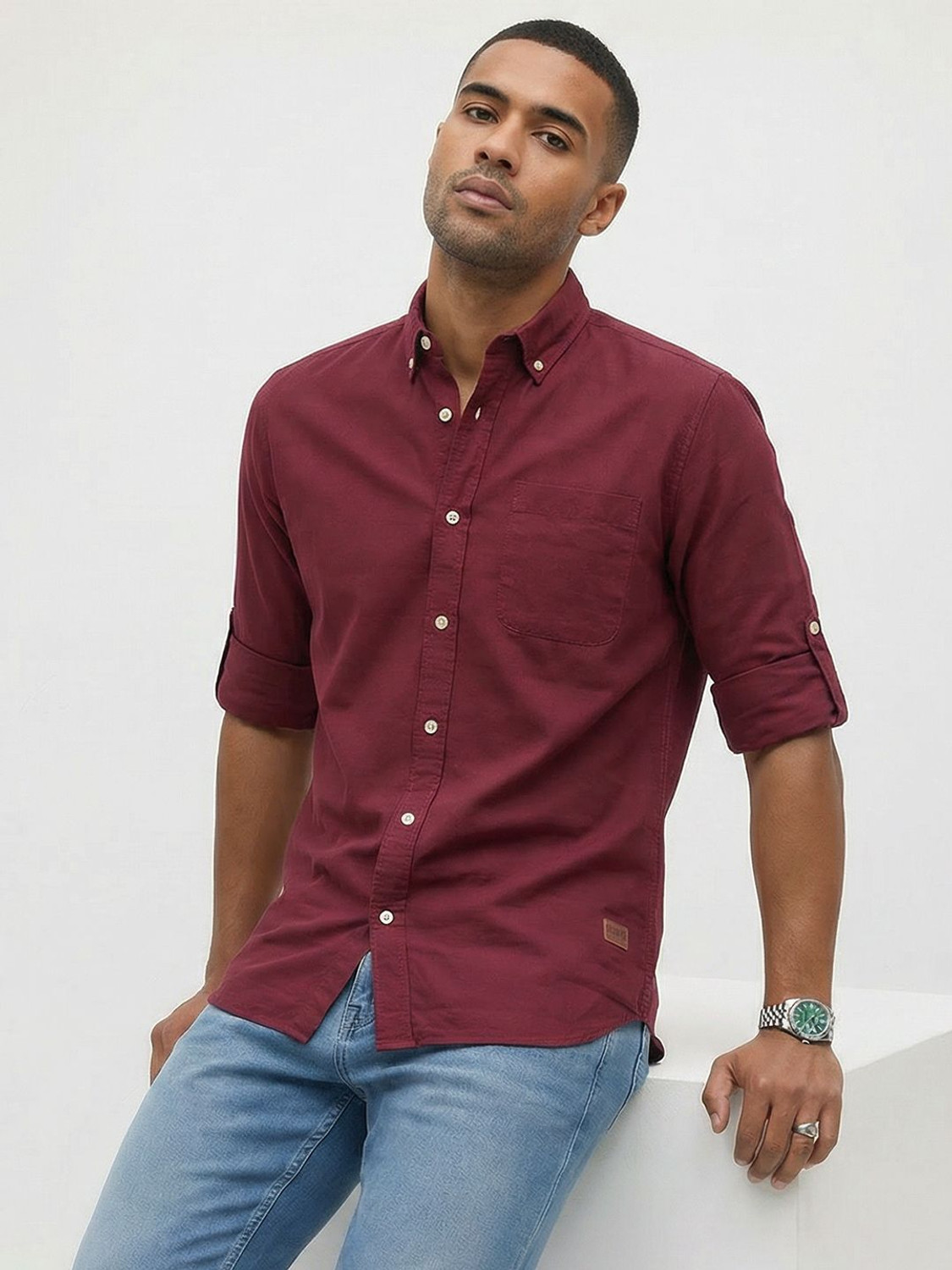 Image of Roadster Men Regular Fit Solid Button Down Collar Casual Shirt