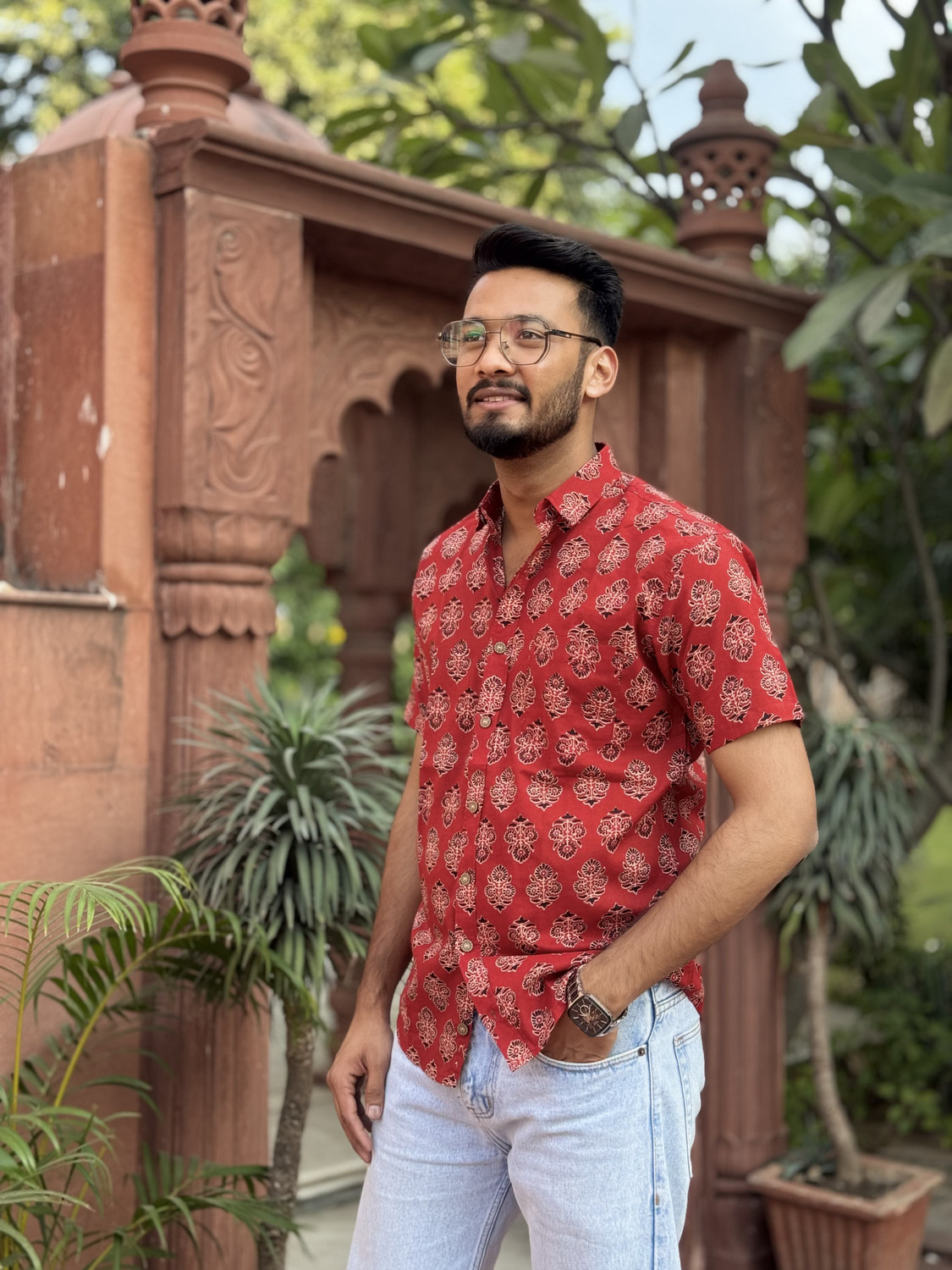 Image of JAIPUR RAJWADA Men Printed Casual Red Shirt