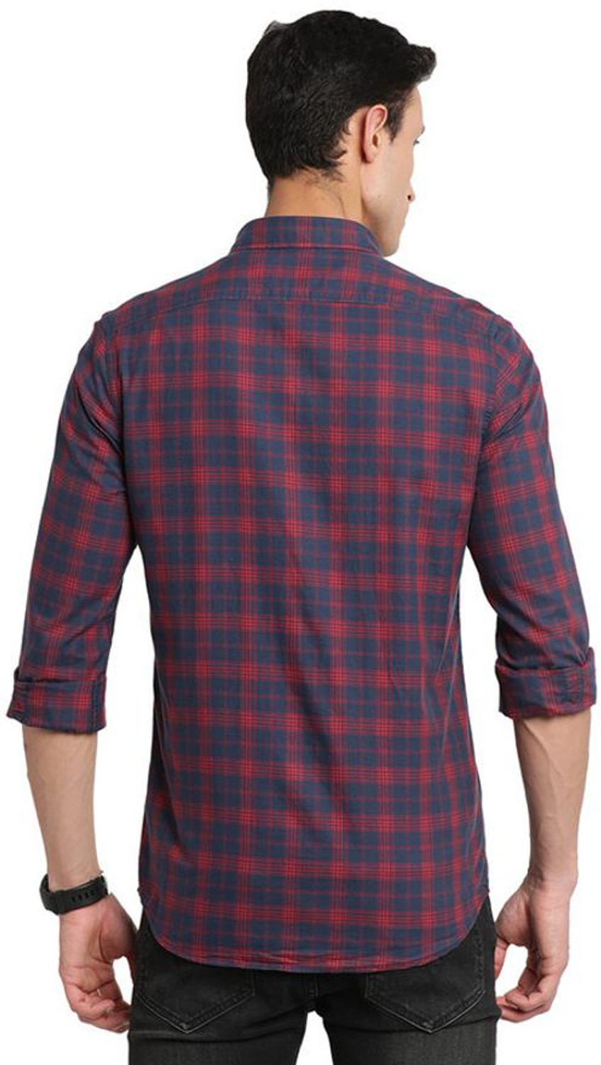 Image of TURTLE Men Checkered Casual Dark Blue Shirt