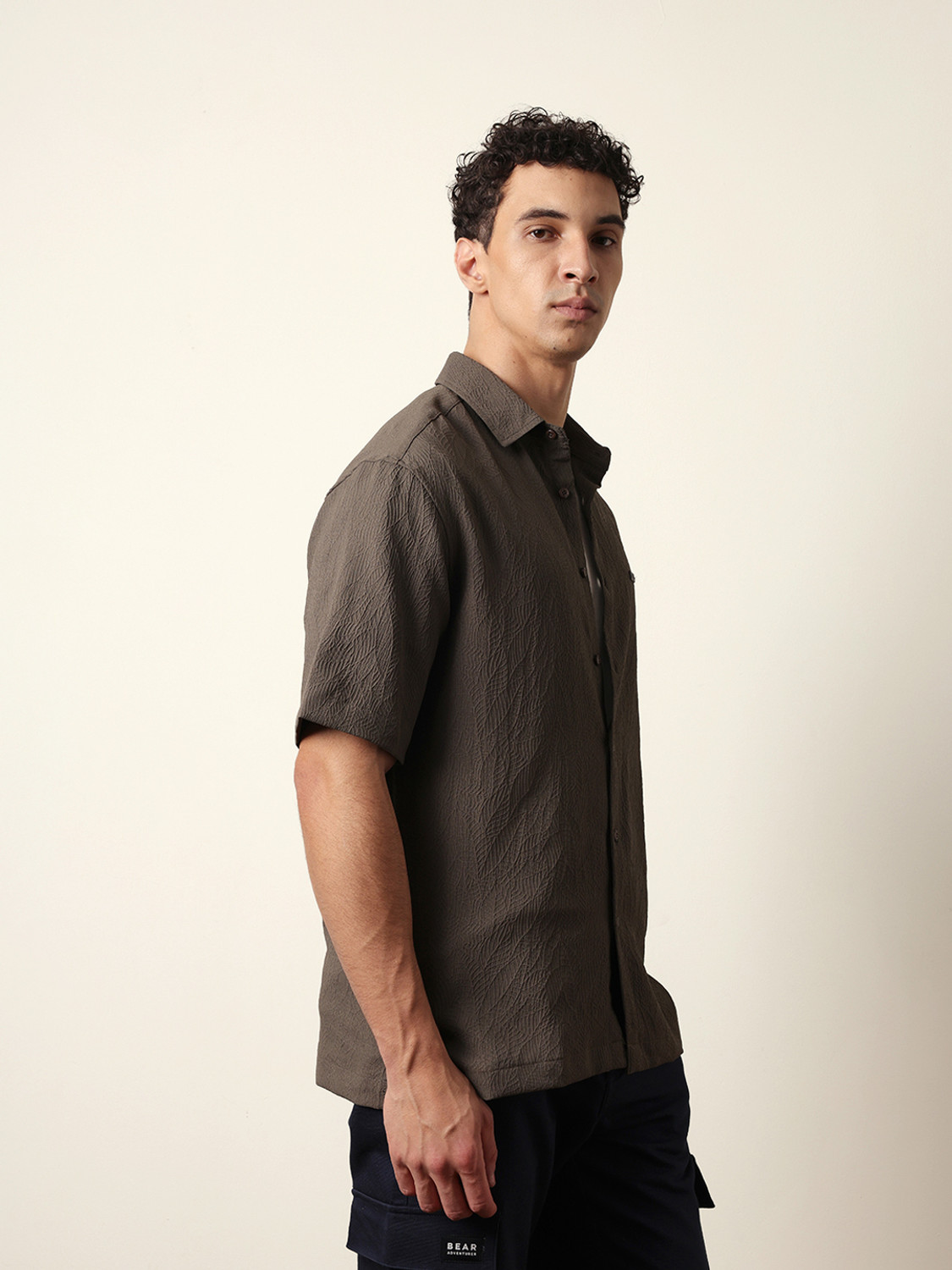 Image of THE BEAR HOUSE Men Self Design Casual Green Shirt