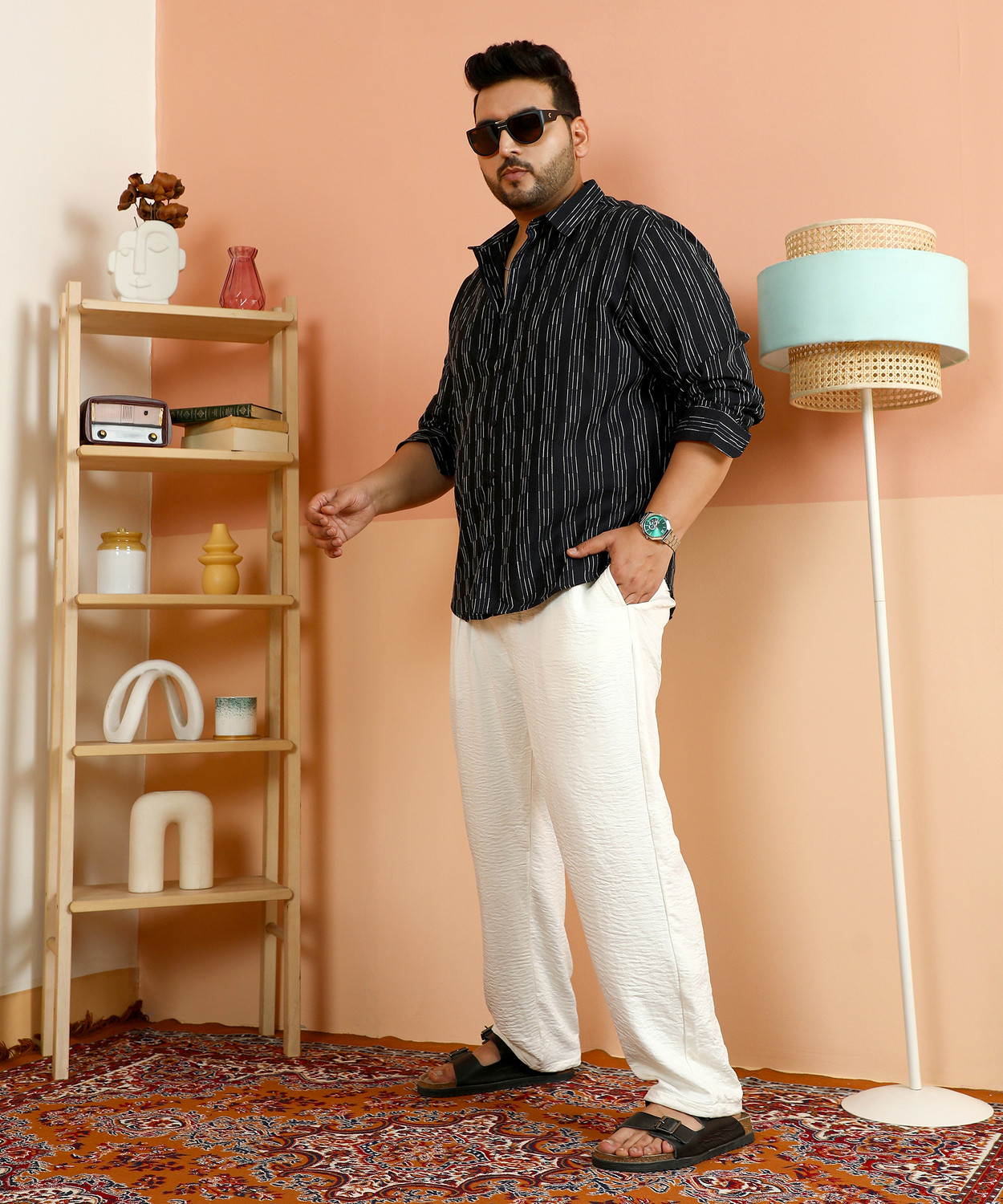 Image of Instafab Plus Men Striped Casual Black Shirt