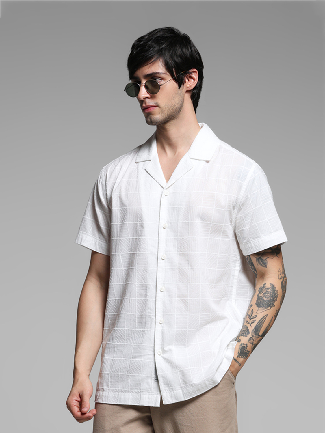 Image of JACK & JONES Men Checkered Casual White Shirt