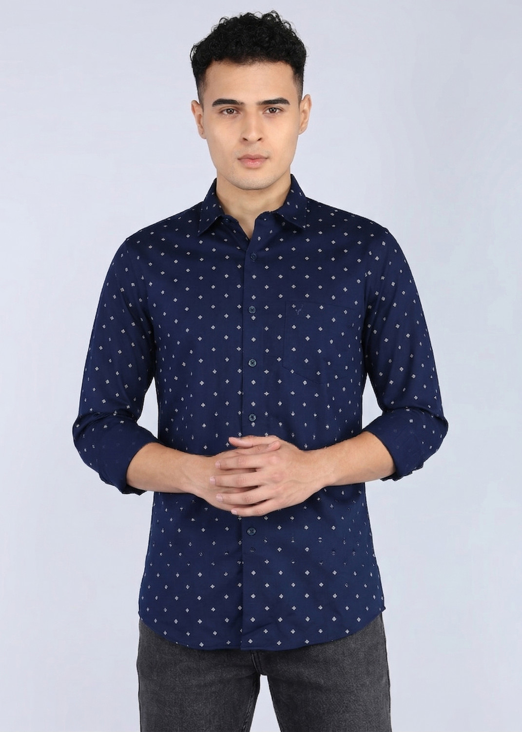 Image of Allen Solly Men Printed Casual Blue Shirt