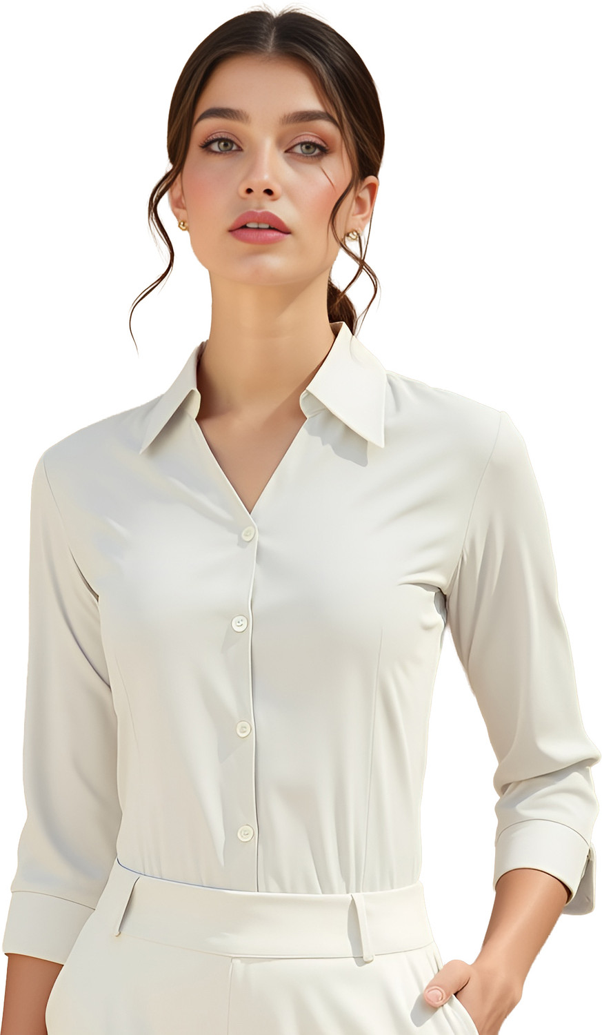 Image of kaarchop Women Solid Formal Dark Blue, White Shirt