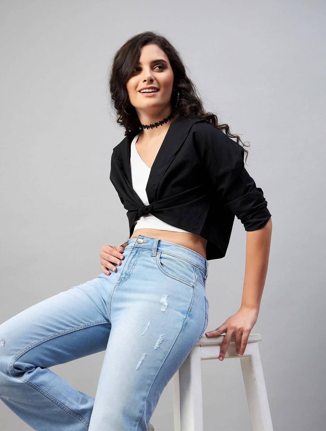 Chimpaaanzee Women Solid Casual Black Shirt
