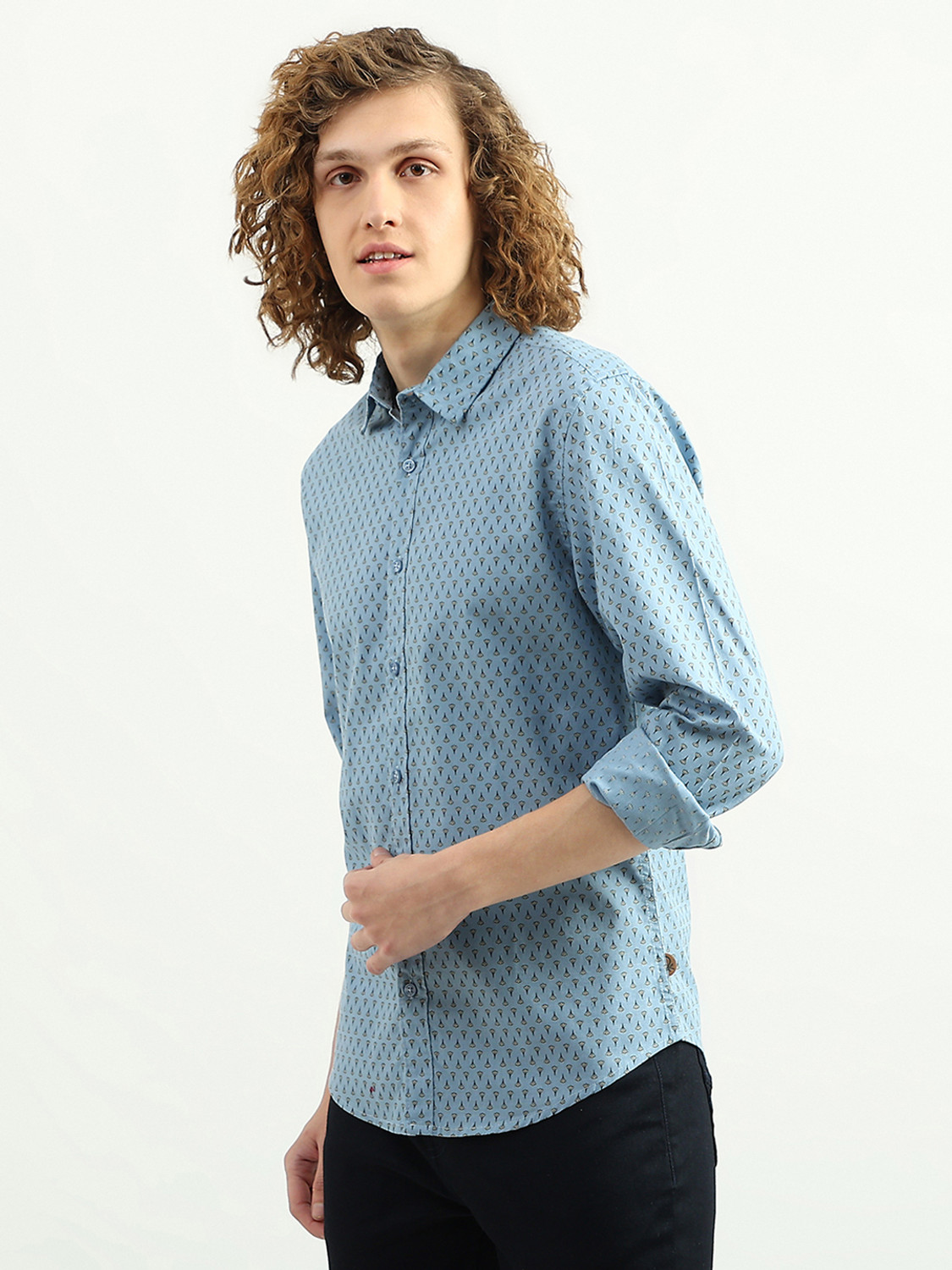Image of United Colors of Benetton Men Printed Casual Blue Shirt