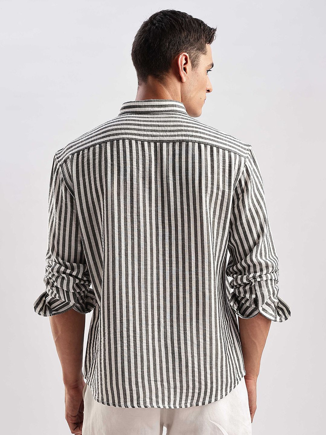 Image of HERE&NOW Men Striped Casual Grey Shirt