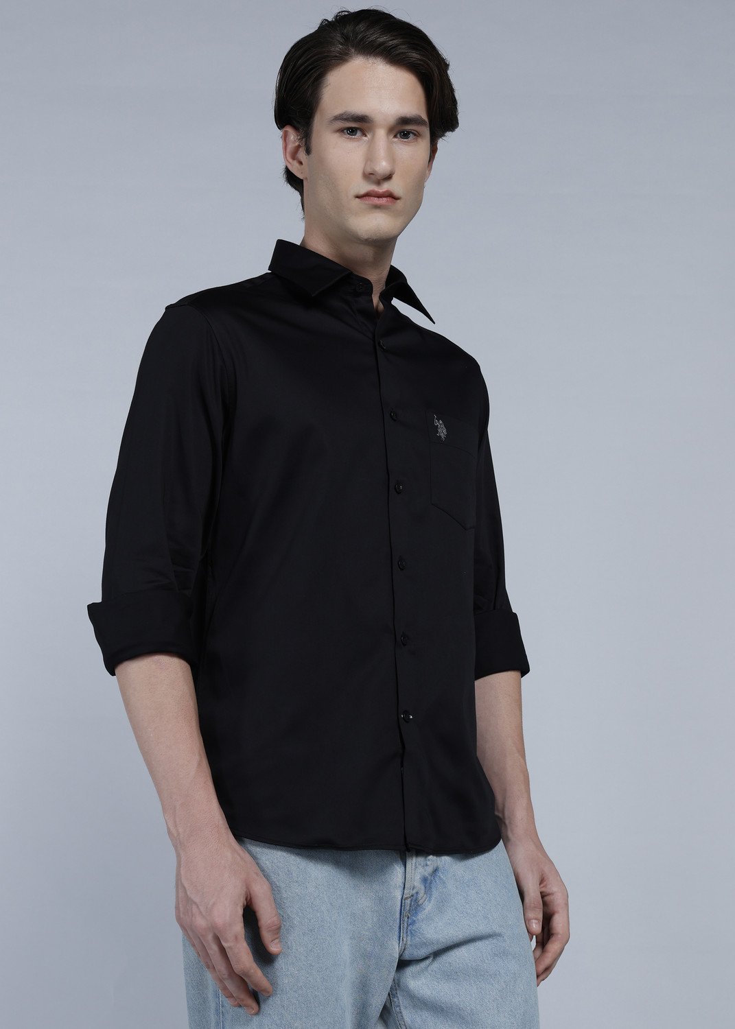 Image of U.S. POLO ASSN. Men Solid Casual Black Shirt