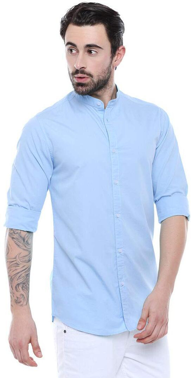 Image of METRONAUT Men Solid Casual Light Blue Shirt