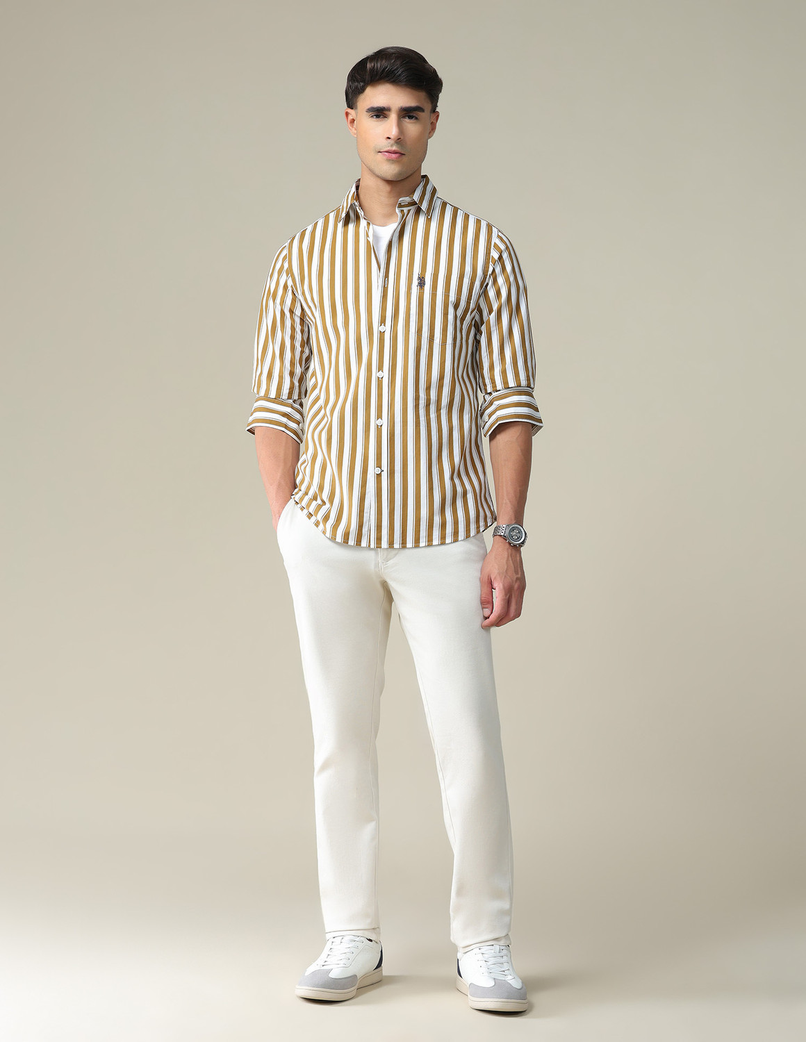 Image of U.S. POLO ASSN. Men Striped Casual Yellow Shirt
