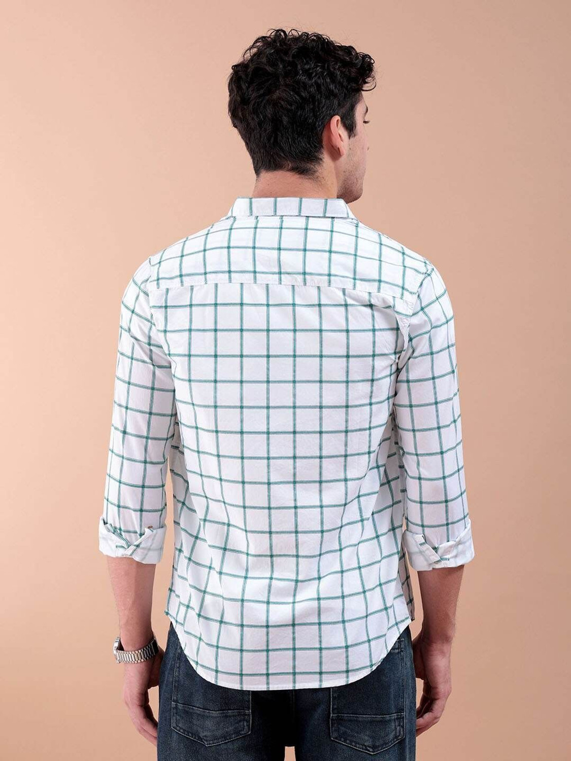 Image of The Indian Garage Co. Men Checkered Casual White Shirt
