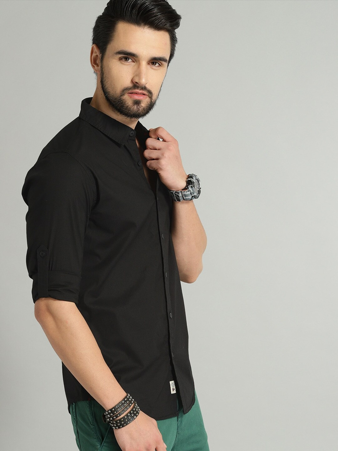 Image of Roadster Men Solid Casual Black Shirt