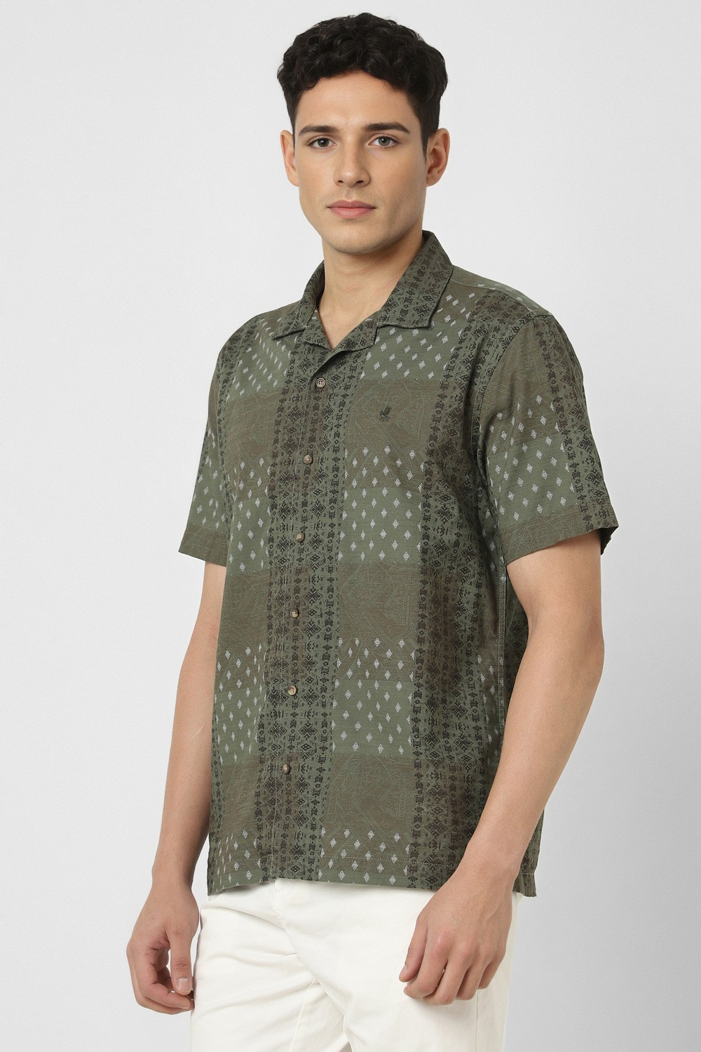 Image of PETER ENGLAND Men Printed Casual Green Shirt