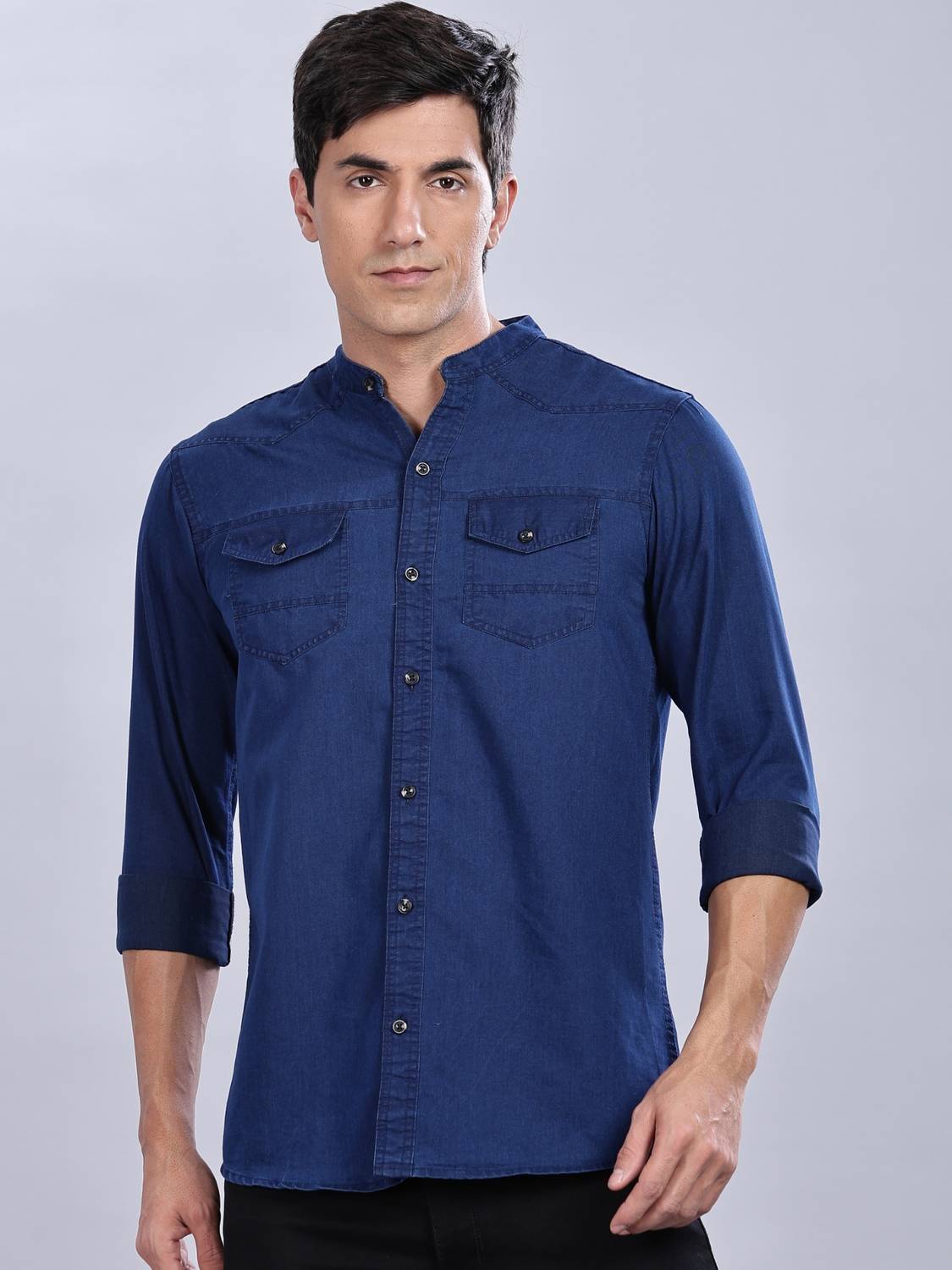 7th Legion Men Solid Casual Dark Blue Shirt