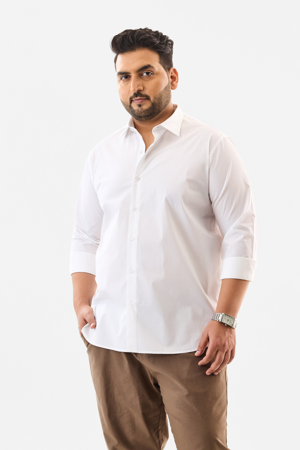 Image of Snitch Men Solid Casual White Shirt