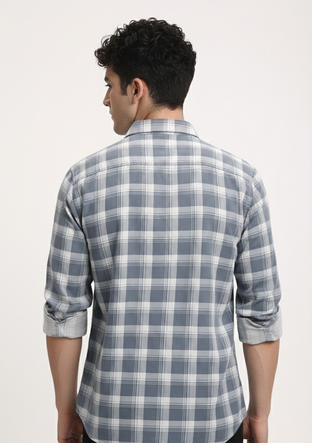 Image of Jai Textiles Men Checkered Casual Grey Shirt