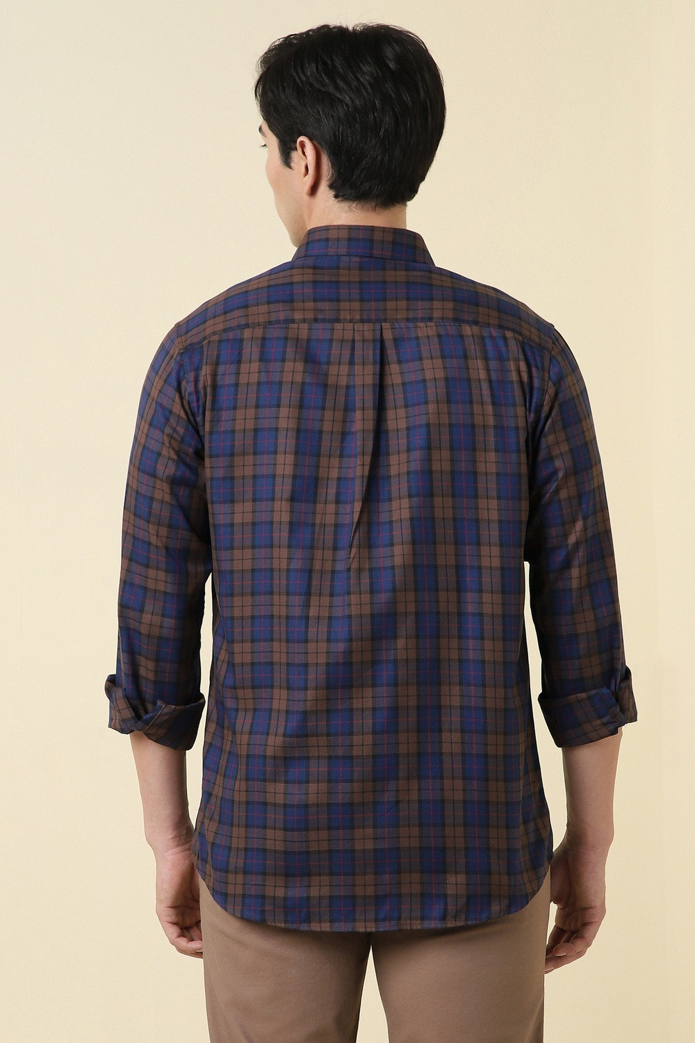Image of Allen Solly Men Checkered Casual Dark Blue Shirt
