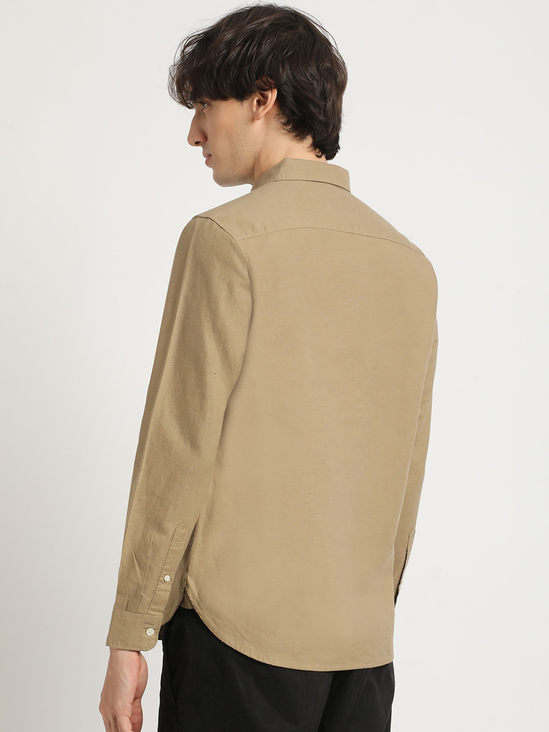 Image of THE BEAR HOUSE Men Solid Casual Beige Shirt