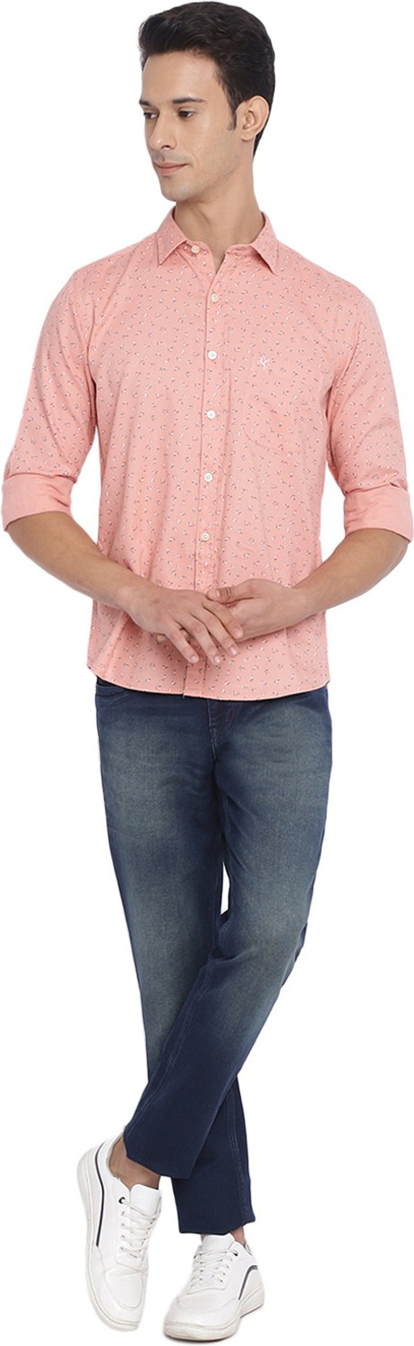Image of CANTABIL Men Printed Casual Pink, Blue, Beige Shirt
