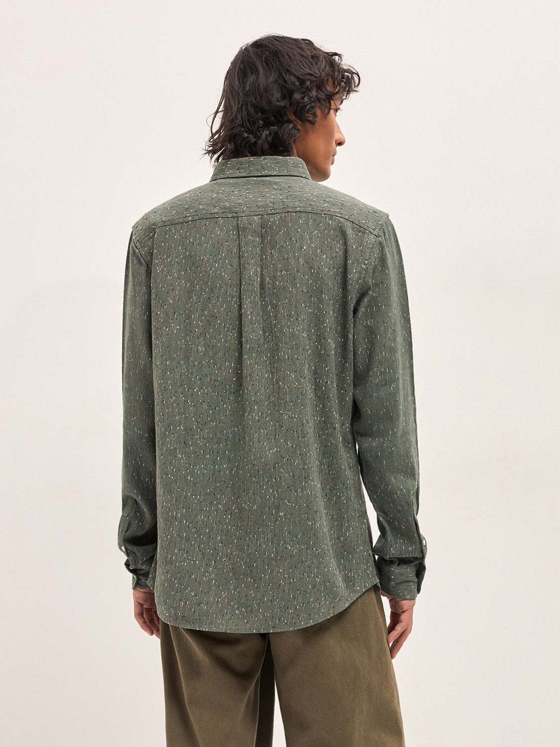 Image of THE BEAR HOUSE Men Self Design Casual Green Shirt