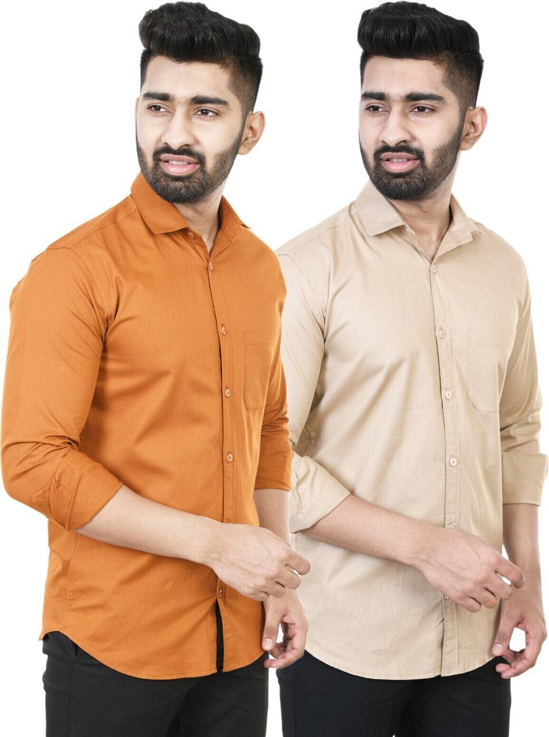 Feel high Men Regular Fit Solid Spread Collar Casual Shirt (Pack