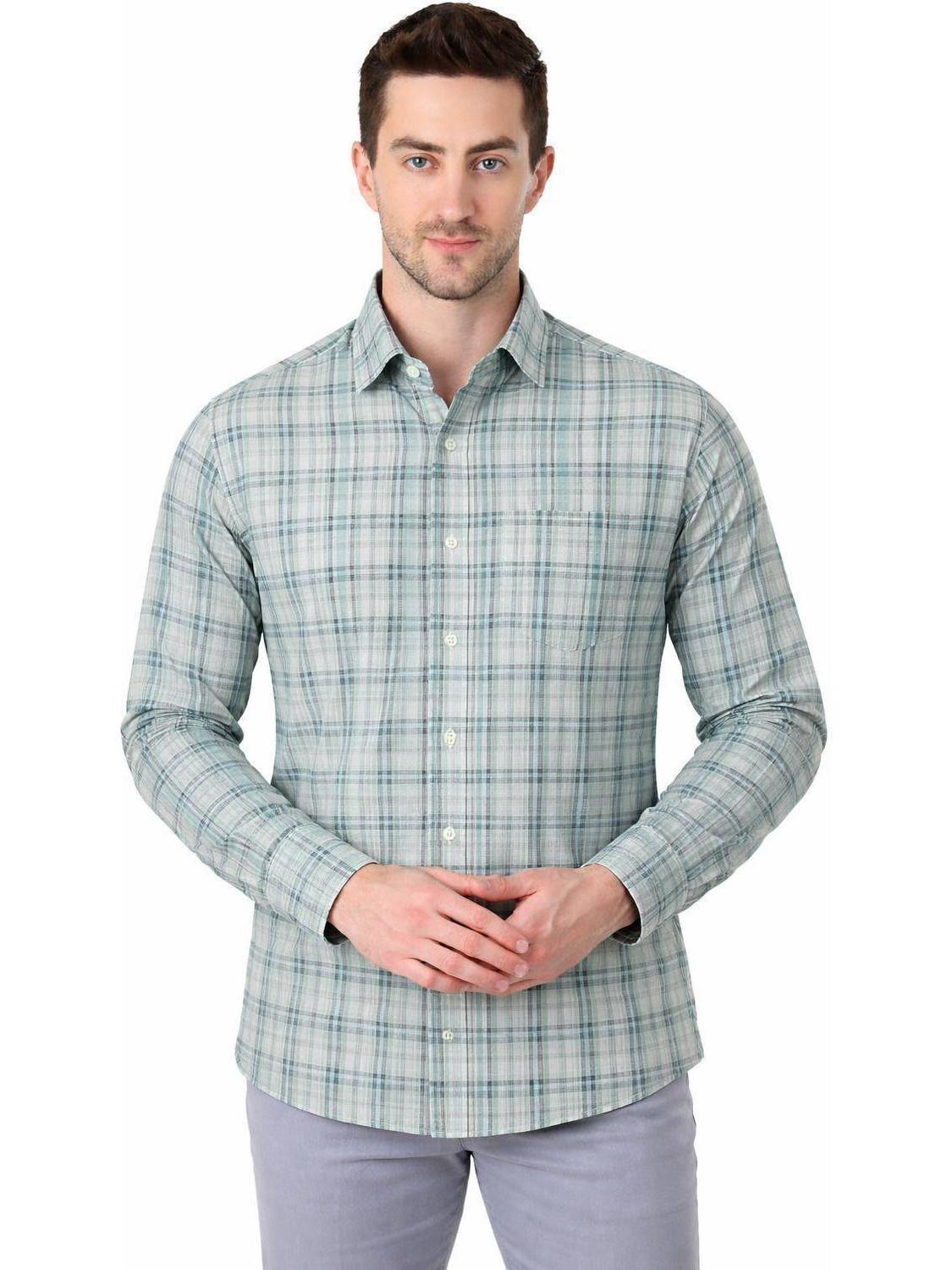 BEEDARK Men Checkered Formal Green Shirt