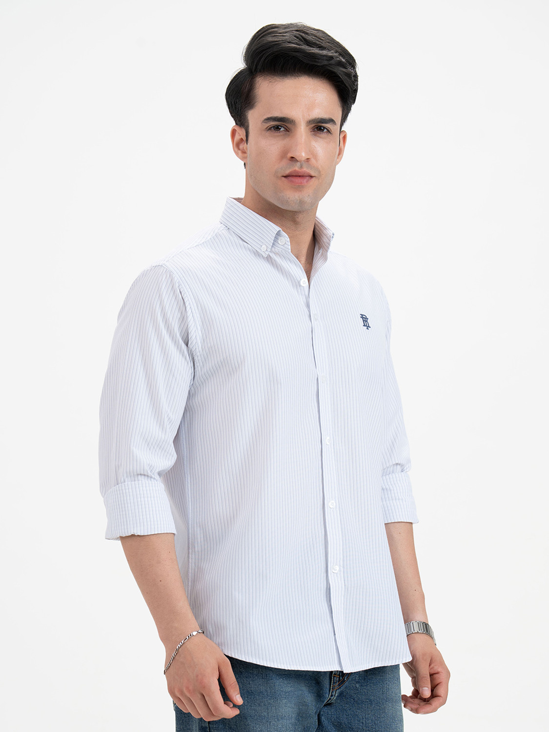 Image of RED TAPE Men Striped Casual White Shirt