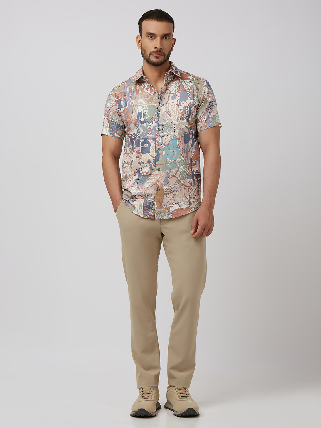Image of MUFTI Men Printed Casual Pink Shirt