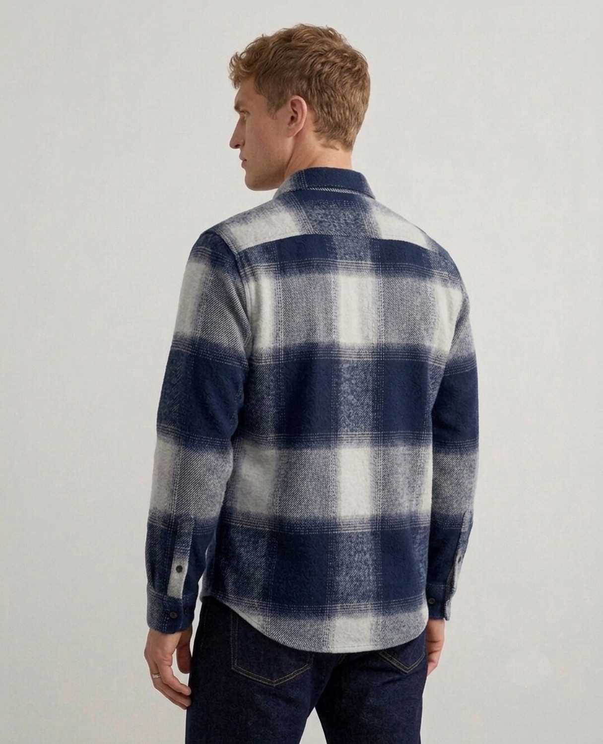 Image of DIMMY Men Checkered Casual Dark Blue Shirt