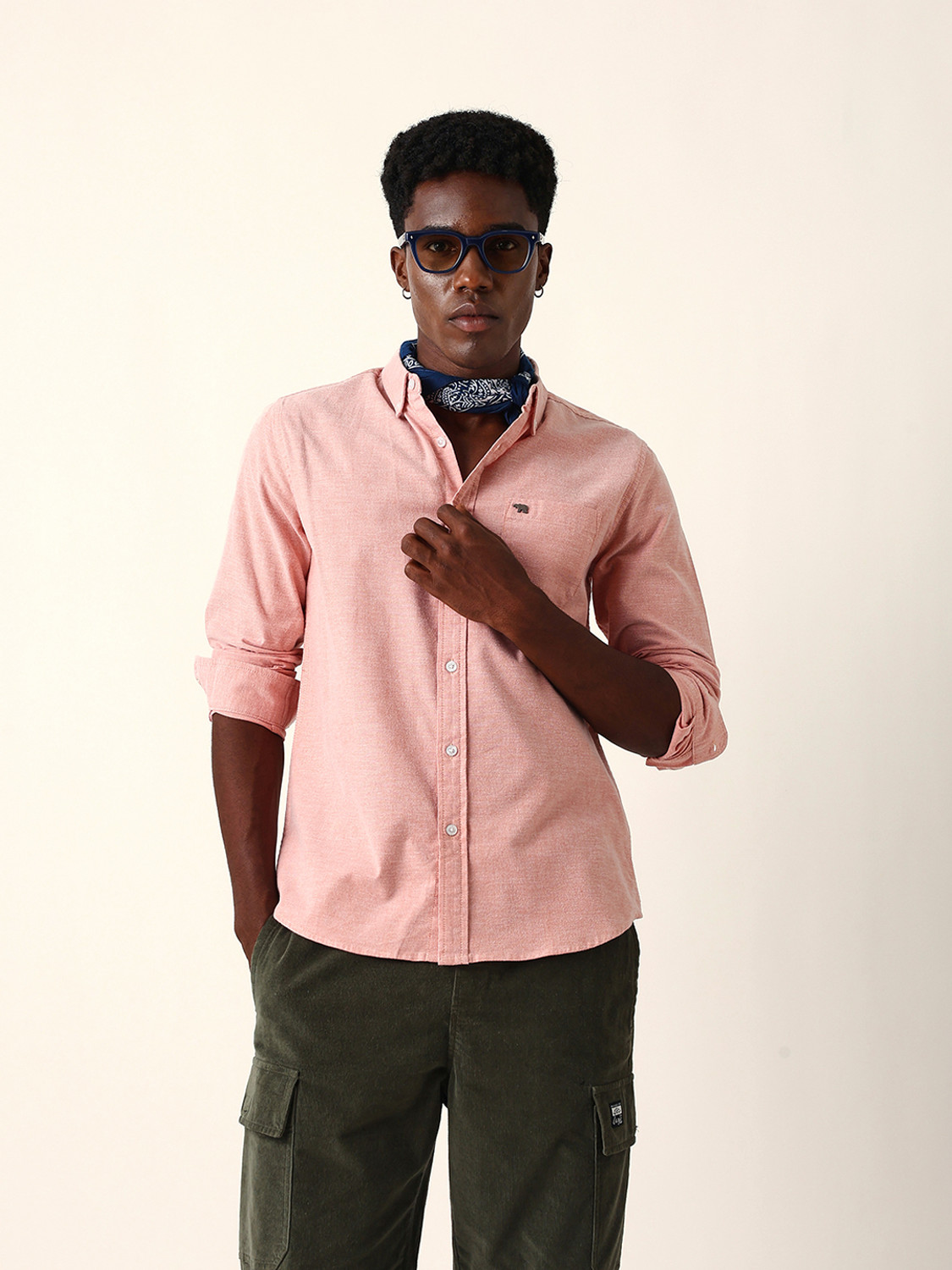 Image of THE BEAR HOUSE Men Solid Casual Pink Shirt