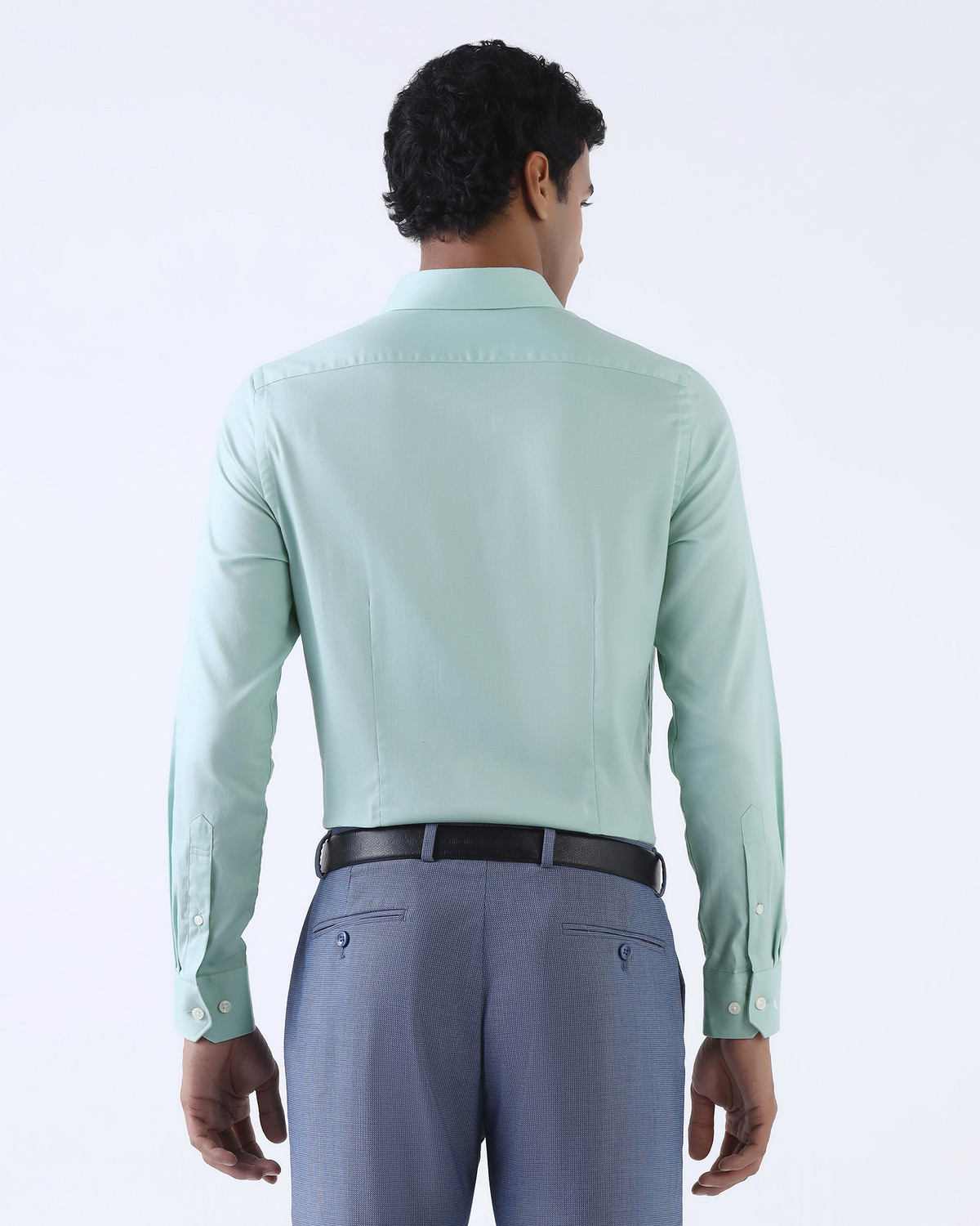 Image of Blackberrys Men Solid Formal Green Shirt