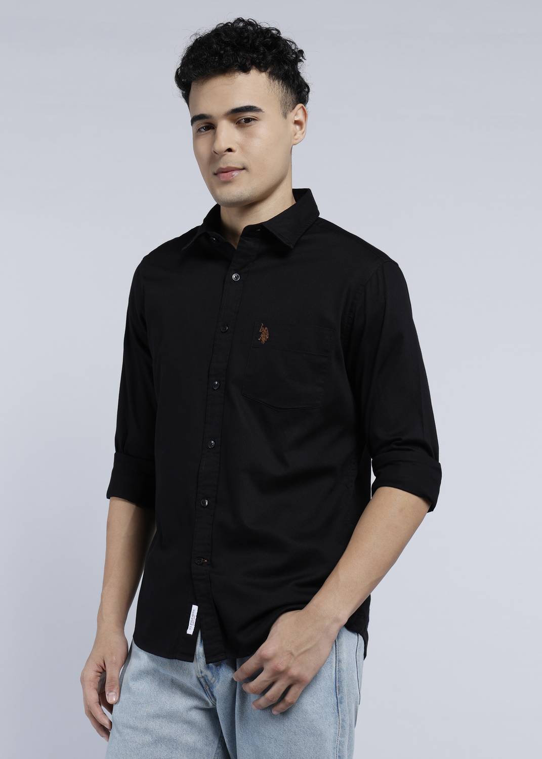 U.S. POLO ASSN. Men Solid Casual Black Shirt - Image 3