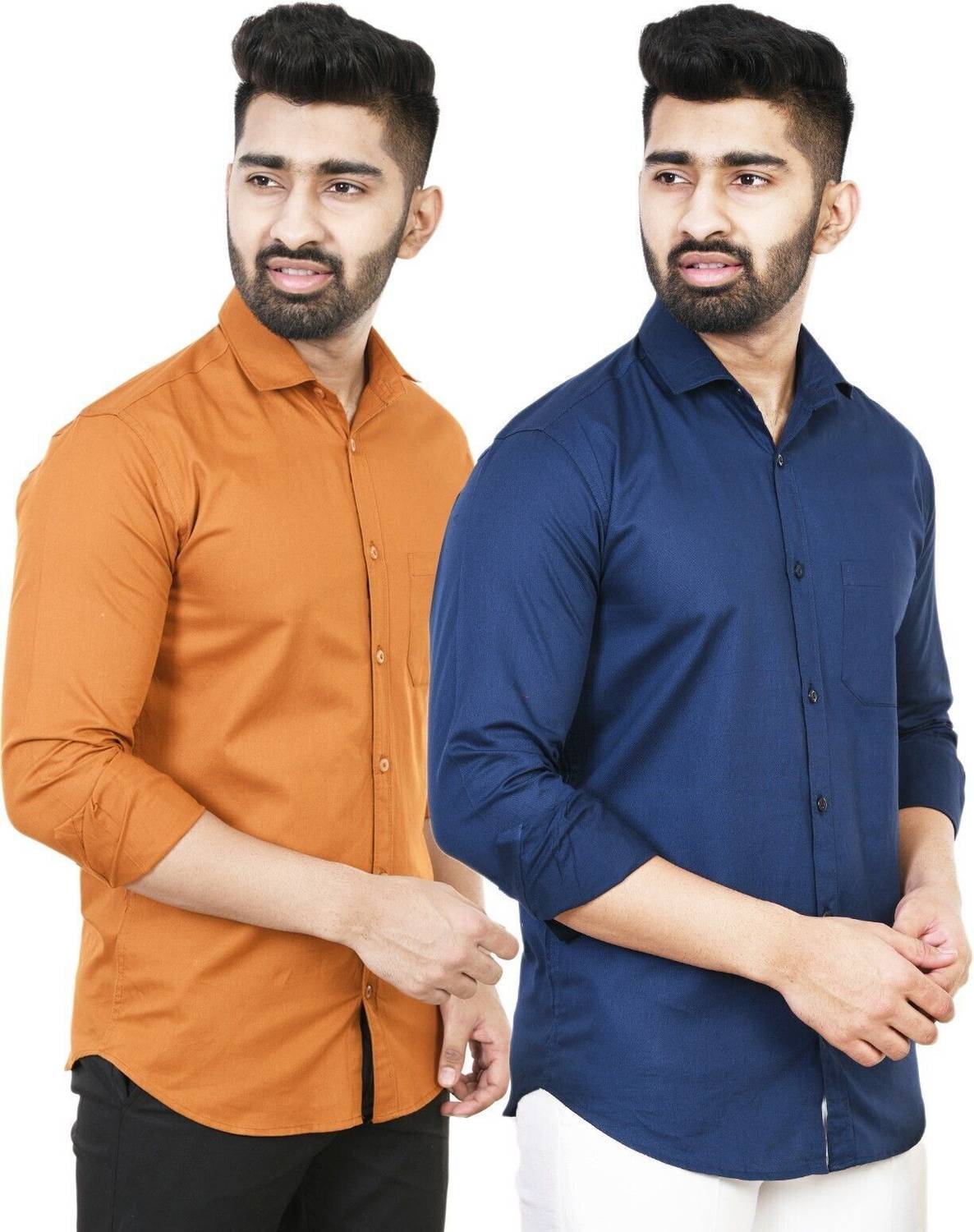 Feel high Men Regular Fit Solid Spread Collar Casual Shirt (Pack