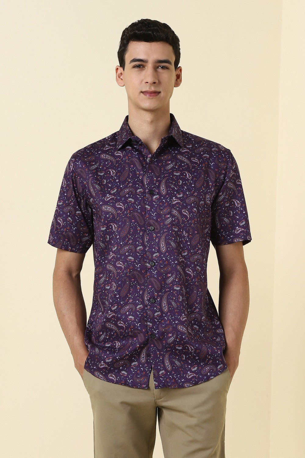 Allen Solly Men Printed Casual Purple Shirt