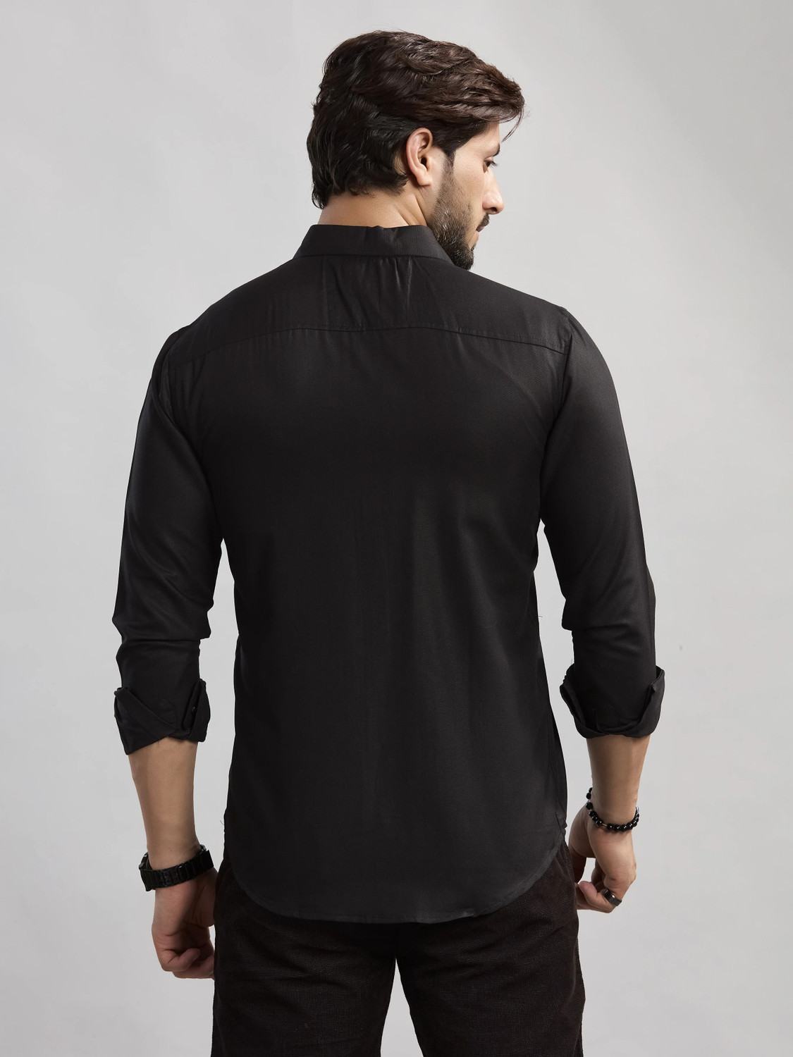 Image of STONEBERG Men Solid Formal Black Shirt