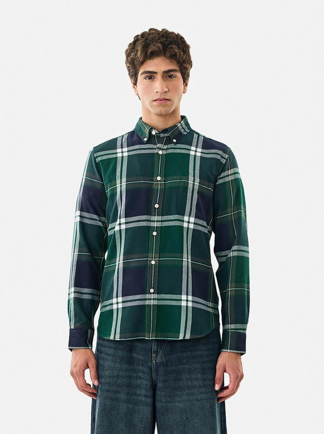 Image of Snitch Men Checkered Casual Dark Green Shirt