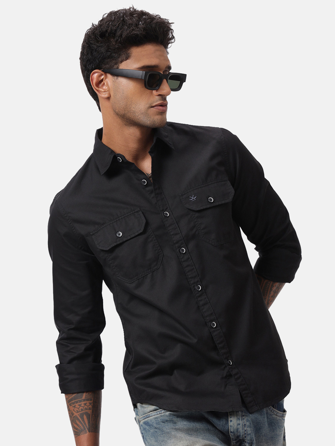 WROGN Men Solid Casual Black Shirt
