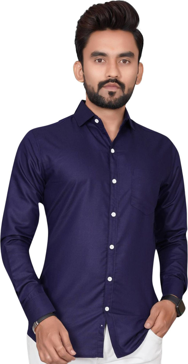 Image of VC Fashion Men Solid Formal Blue Shirt