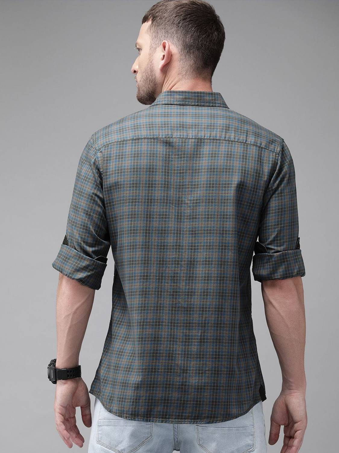 Roadster Men Checkered Casual Grey Shirt - Image 4