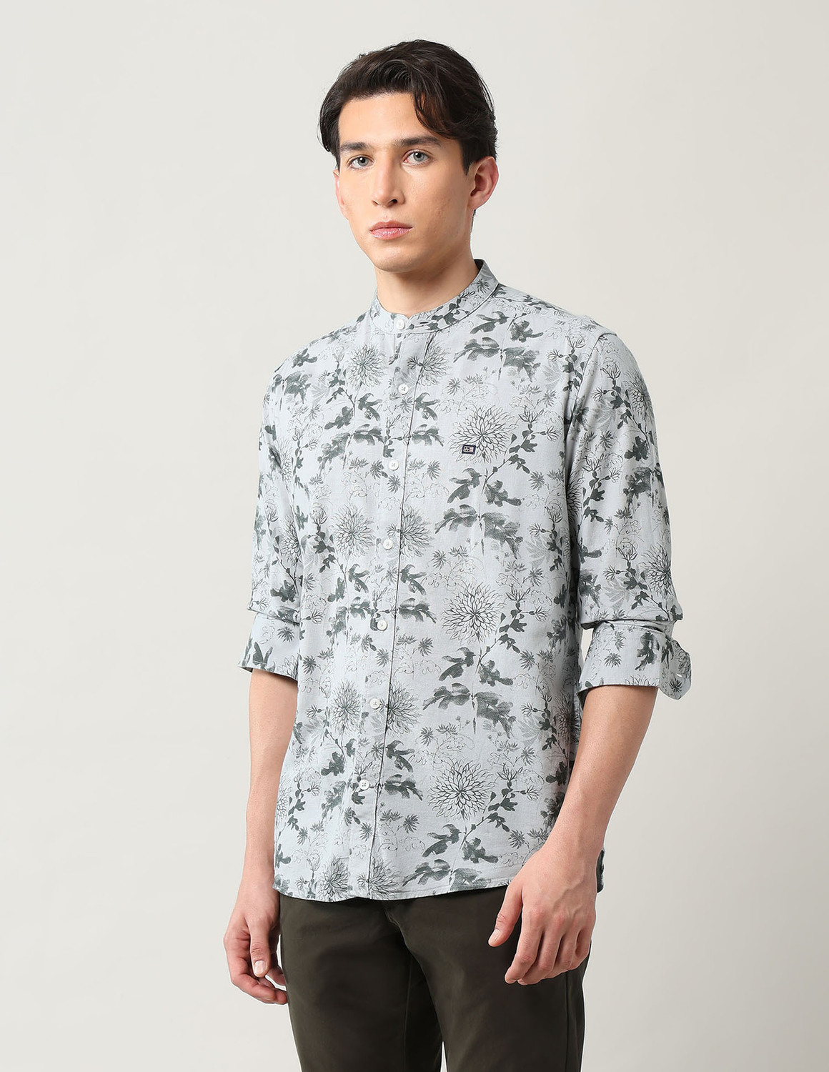 Image of Arrow Sport Men Floral Print Casual Green Shirt