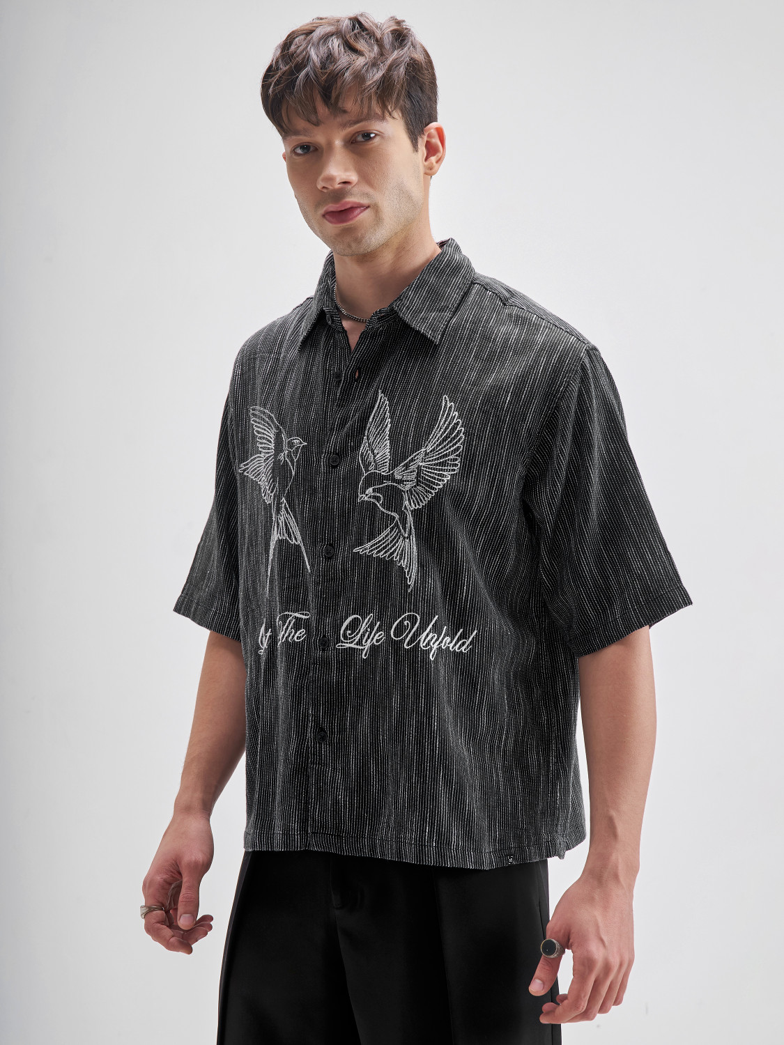 Image of HIGHLANDER Men Printed Casual Black Shirt