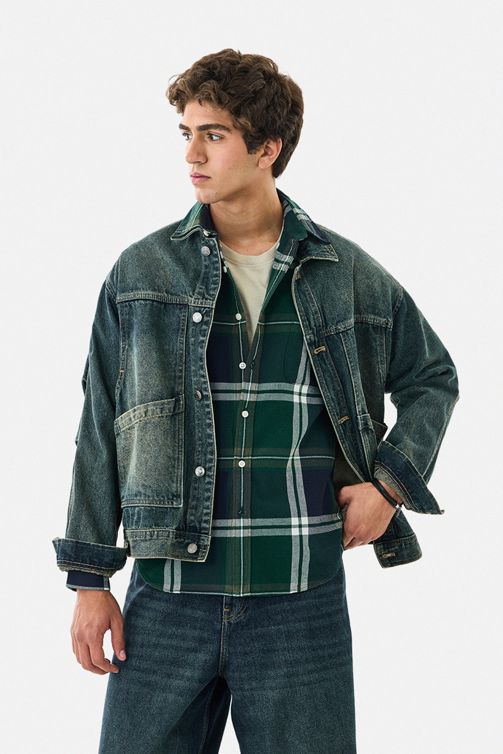 Image of Snitch Men Checkered Casual Dark Green Shirt
